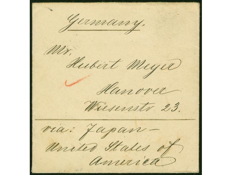 “NAGASAKI 18.NOV.97 JAPAN” cds. on Russia 1897 7 k. blue and 3 k. carmine-rose on cover originating from Vladivostok with box