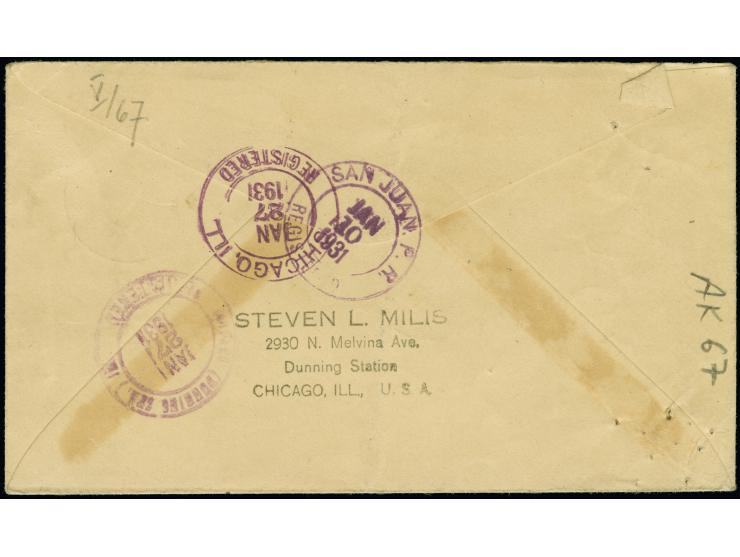 1931, CAYENNE - PORTO RICO First Flight 7.1.31 cover bearing two 5 fr. violet yellowish-green and 50 c. blue olive, cancelled