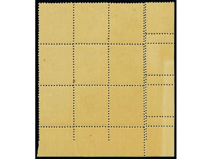 1905-13, 4 d.olive-bistre, perf. 12 x 12½, wmk. Crown over A, unused left bottom corner margin block of nine showing variety 