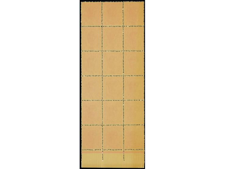 1901/10: 1 d. rose, State III, perf 12 x 12½, a lower margin block of 18, mint never hinged og. Very fine