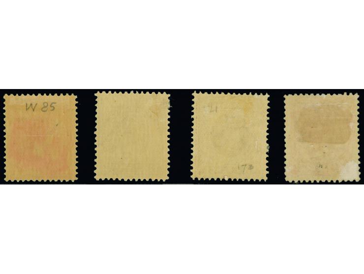 1899-1901, 4 d. rose-red, 5 d. red-brown, 6 d. dull ultramarine, 9 d. rose-red, each watermark V over Crown, perf 12½, mint h