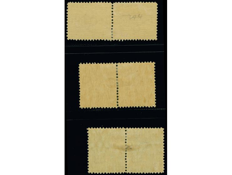 1899-1901, 1 s. brown-red, 1 s. 6 d. orange and 2 s. blue green, three pairs each watermark V over Crown, perf 12½, mint hing