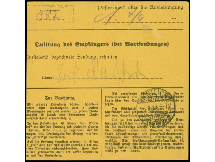 Germania mit hellgrüngrauem Netzunterdruck 3 Mark auf 7½ Pfennig mit Spitzen nach oben, mit sechsstrahligem Kork-Sternenstemp