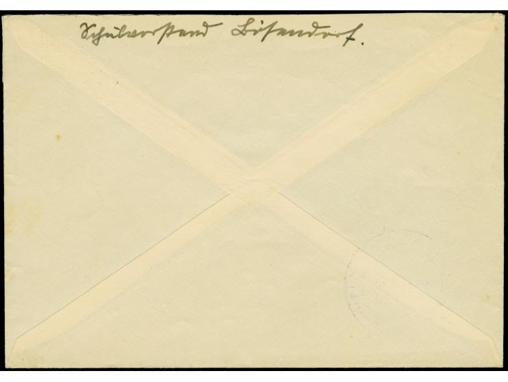 “Kladau über Praust (Freie Stadt Danzig)” violetter Rahmenstempel klar auf Brief mit Staatswappen 15 Pfennig mit Stempel “PRA