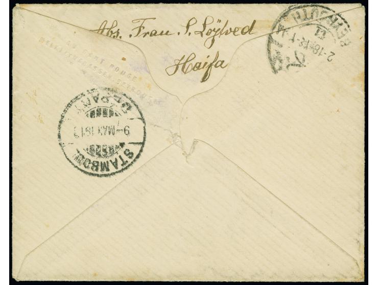 "CAIFFA 1 - 12/2/18" bilingual octogonal d.s. (Coles-Walker no. 60, Haifa) on envelope to Berlin with transit marks Beyrouth 
