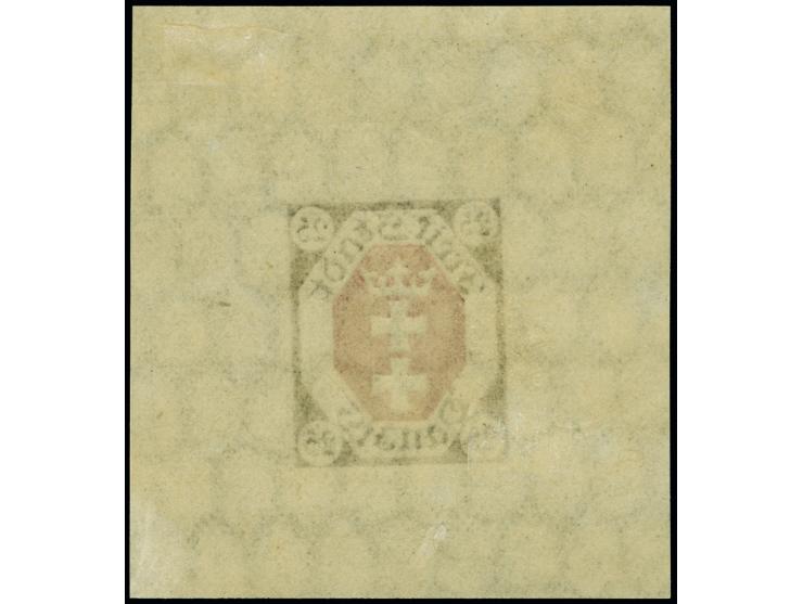 1921, Kleines Staatswappen 25 Pfg. braun/rot, Essay in abweichender Zeichnung, u.a. “erstes t in Stadt mit nach unten gericht