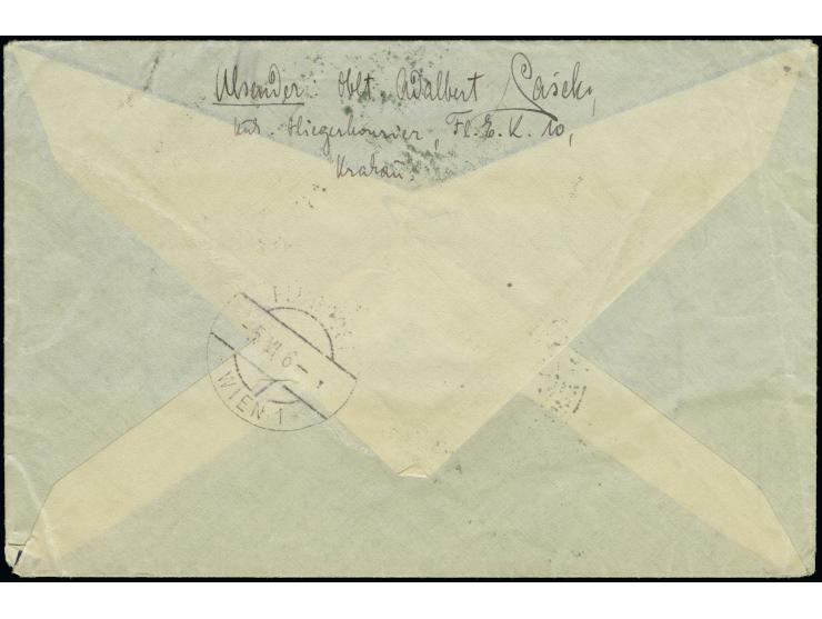 1918, Flugpostlinie Wien - Krakau - Lemberg, Bedarfsbrief ab KRAKAU 5.6.18, frankiert mit 15 Heller Briefporto und 8 Kr. Luft