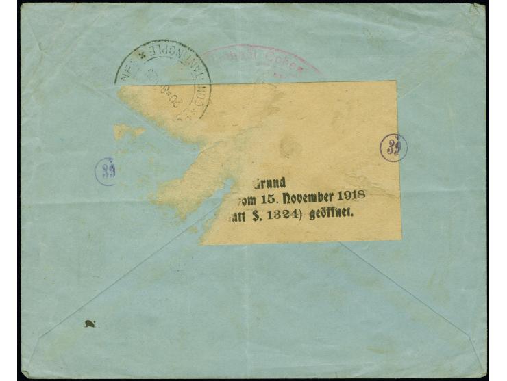 1920, Konstantinopel complete set of five values plus Mi. 6 without overprint on registered stamp dealer envelope tied by POS