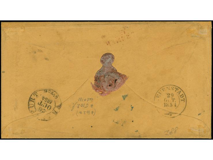 “48/18 Kr.R. AMERIKA ÜBER BREMEN”, roter L3 sehr klar auf Briefkuvert von “PHILADELPHIA PA. OCT.6(54)” mit Leitvermerk “Per S