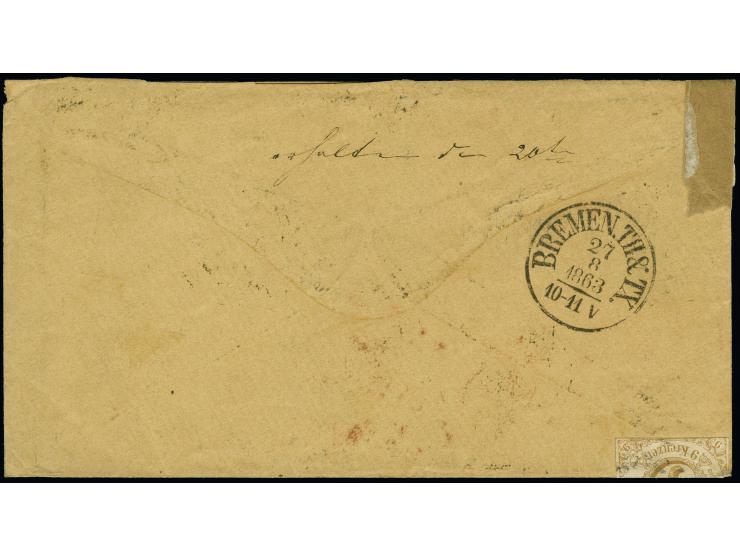 1859/62, 1 Kr. grün sowie 6 Kr. blau und 9 Kr. ockerbraun sowie 3 Kr. karminrot im waagerechten Paar, alle farbfrisch im übli