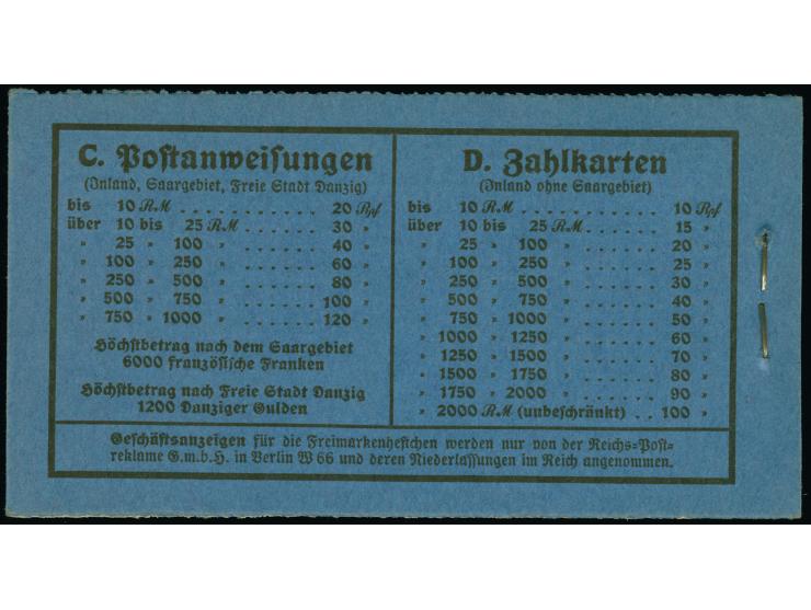 1934, Hindenburg Markenheftchen 2 RM mit ONr. “2” und Originalklammerung, postfrisch, in einwandfreier Erhaltung, Fotoattest 