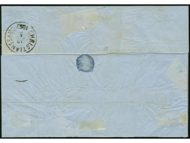 "Nidelven 11/5" handschriftlicher Aufgabevermerk auf Faltbriefhülle mit Leitvermerk “p Nidelven via Christianssand &amp; Hull