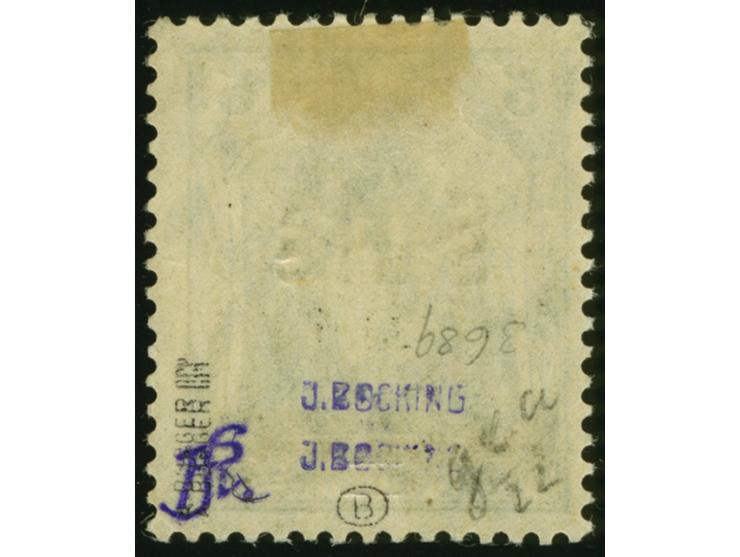 Germania 5 Pfg. dunkel(opal)grün, mit Doppelaufdruck in Type III, sauber ungebraucht, rechts mit Zahnlochspalt und unten leic