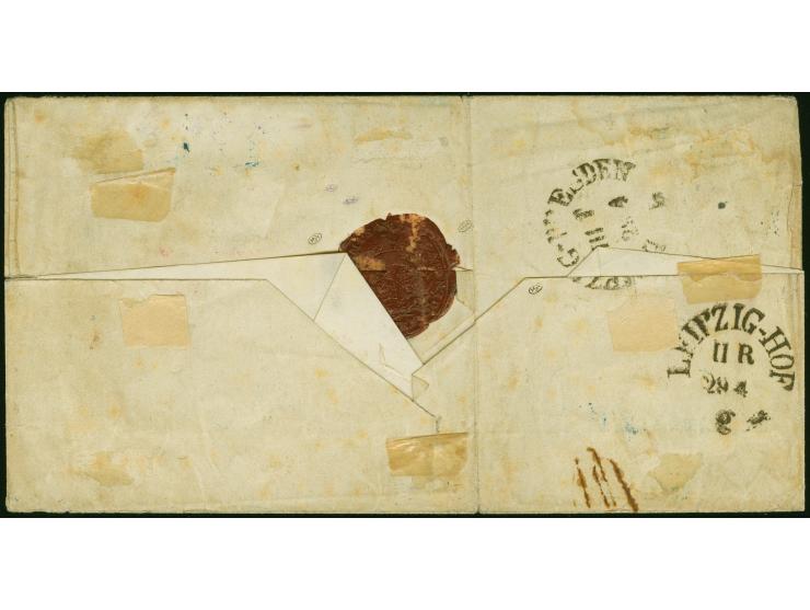 1851, 18 Kr. violettgrau, farbfrisch, teils tangiert, mit sauber auf- und nebengesetztem DKr. “EHINGEN 28/4 53” auf Chargebri