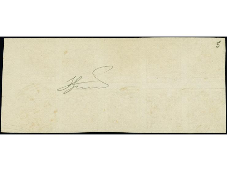 1850, Maschinenpaper 15 C. rot, waagerechter Zehnerblock, farbfrisch, unten rechts voll- sonst meist breitrandig geschnitten 