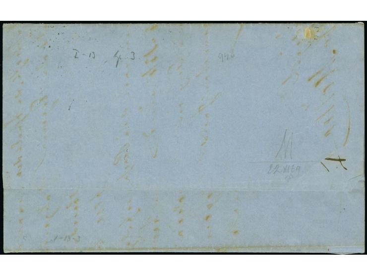 1852, Thiele printing 2 rbs. blue, type 3, fresh colour and good to wide margins all around, tied by &nbsp;numeral “1” to cpl