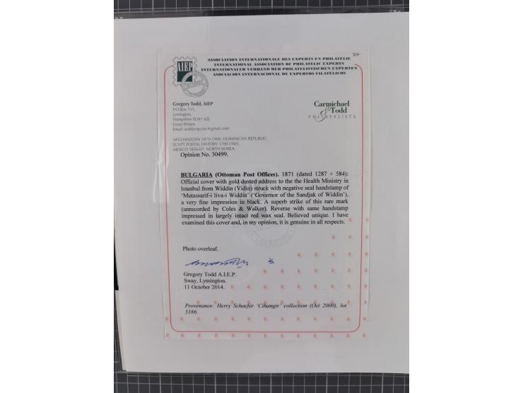 BULGARIA: 1845/76 (ca.), almost 120 covers, letters and postal forms with a variety of postal and official seal cancels, incl