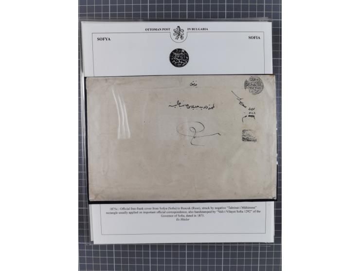 BULGARIA: 1845/76 (ca.), almost 120 covers, letters and postal forms with a variety of postal and official seal cancels, incl