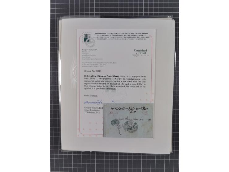 BULGARIA: 1845/76 (ca.), almost 120 covers, letters and postal forms with a variety of postal and official seal cancels, incl