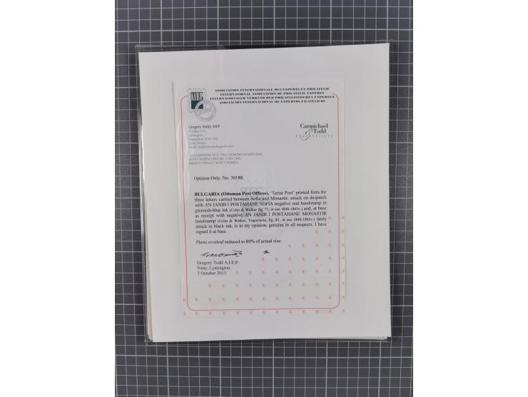 BULGARIA: 1845/76 (ca.), almost 120 covers, letters and postal forms with a variety of postal and official seal cancels, incl