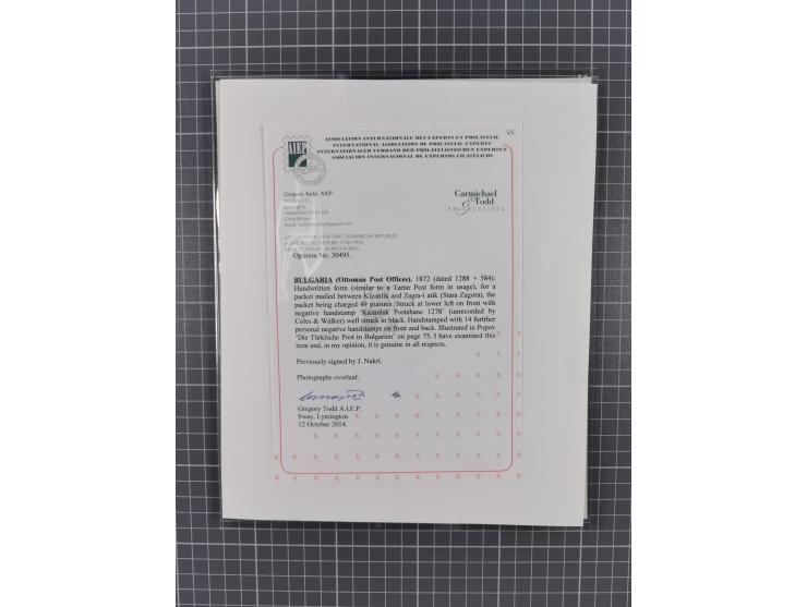 BULGARIA: 1845/76 (ca.), almost 120 covers, letters and postal forms with a variety of postal and official seal cancels, incl