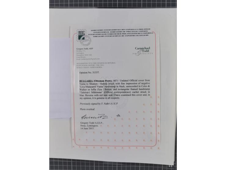 BULGARIA: 1845/76 (ca.), almost 120 covers, letters and postal forms with a variety of postal and official seal cancels, incl