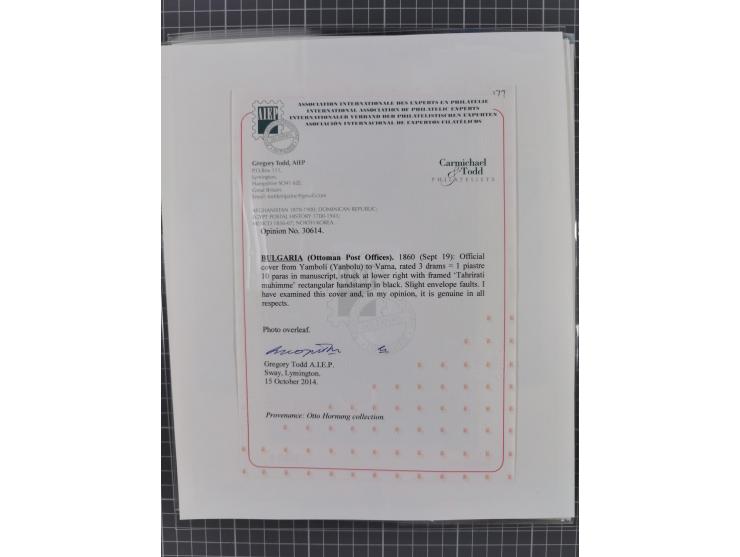 BULGARIA: 1845/76 (ca.), almost 120 covers, letters and postal forms with a variety of postal and official seal cancels, incl