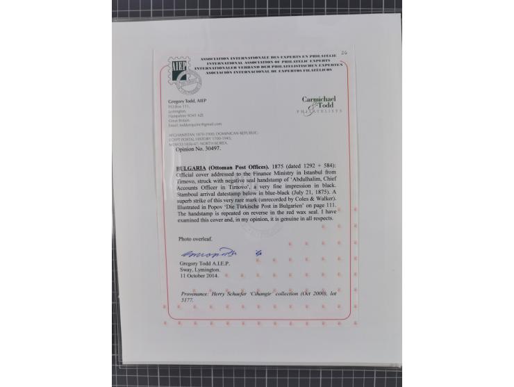 BULGARIA: 1845/76 (ca.), almost 120 covers, letters and postal forms with a variety of postal and official seal cancels, incl