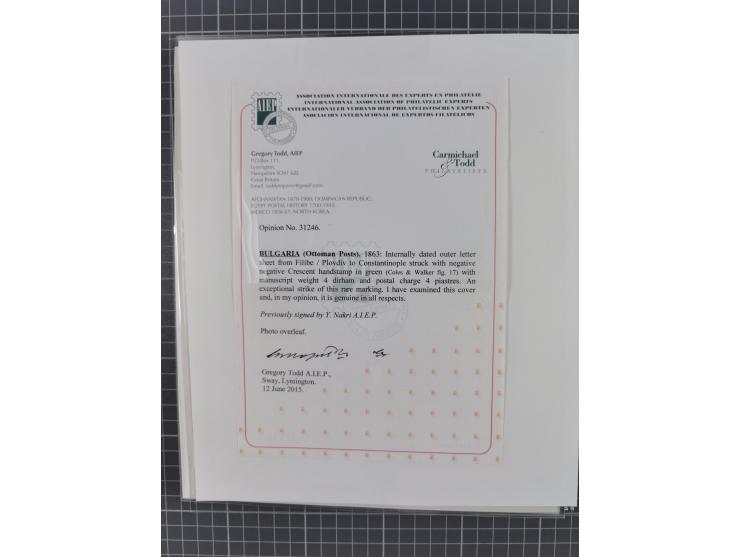 BULGARIA: 1845/76 (ca.), almost 120 covers, letters and postal forms with a variety of postal and official seal cancels, incl