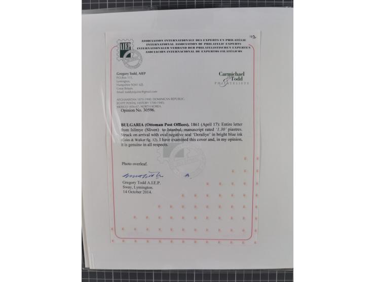 BULGARIA: 1845/76 (ca.), almost 120 covers, letters and postal forms with a variety of postal and official seal cancels, incl