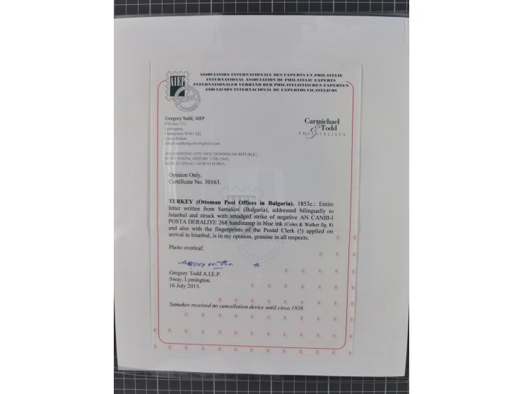 BULGARIA: 1845/76 (ca.), almost 120 covers, letters and postal forms with a variety of postal and official seal cancels, incl