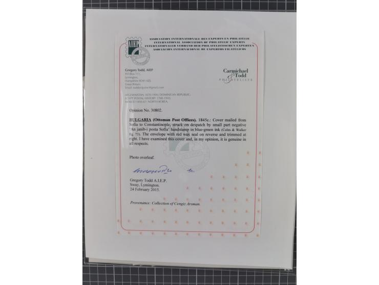 BULGARIA: 1845/76 (ca.), almost 120 covers, letters and postal forms with a variety of postal and official seal cancels, incl