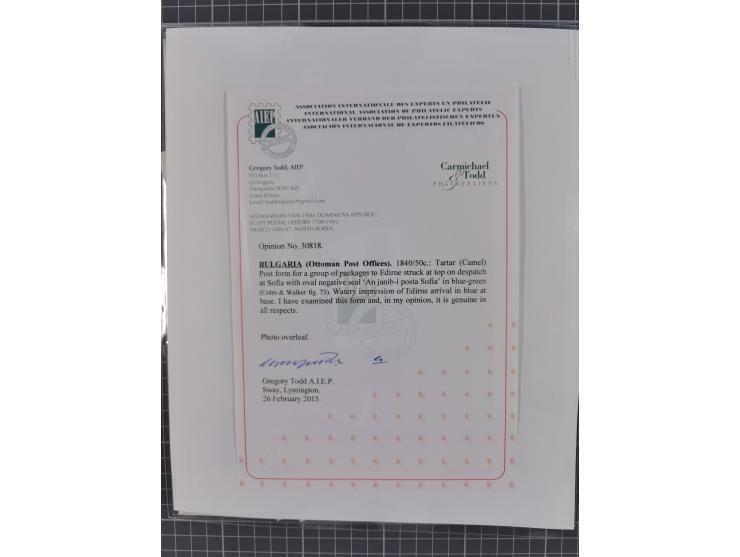 BULGARIA: 1845/76 (ca.), almost 120 covers, letters and postal forms with a variety of postal and official seal cancels, incl