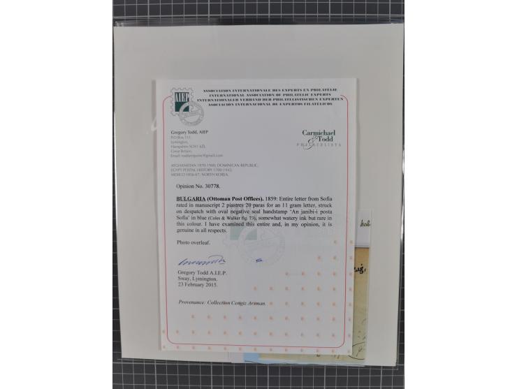 BULGARIA: 1845/76 (ca.), almost 120 covers, letters and postal forms with a variety of postal and official seal cancels, incl