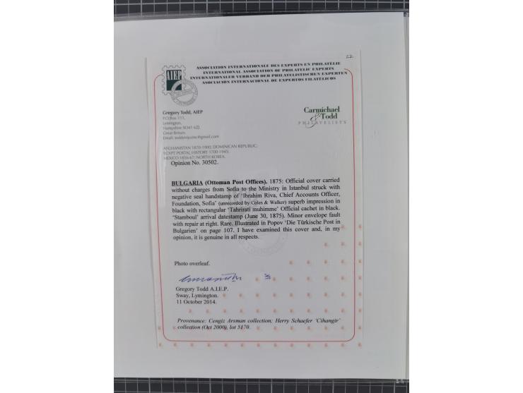 BULGARIA: 1845/76 (ca.), almost 120 covers, letters and postal forms with a variety of postal and official seal cancels, incl