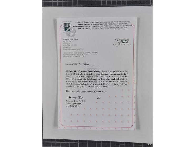 BULGARIA: 1845/76 (ca.), almost 120 covers, letters and postal forms with a variety of postal and official seal cancels, incl