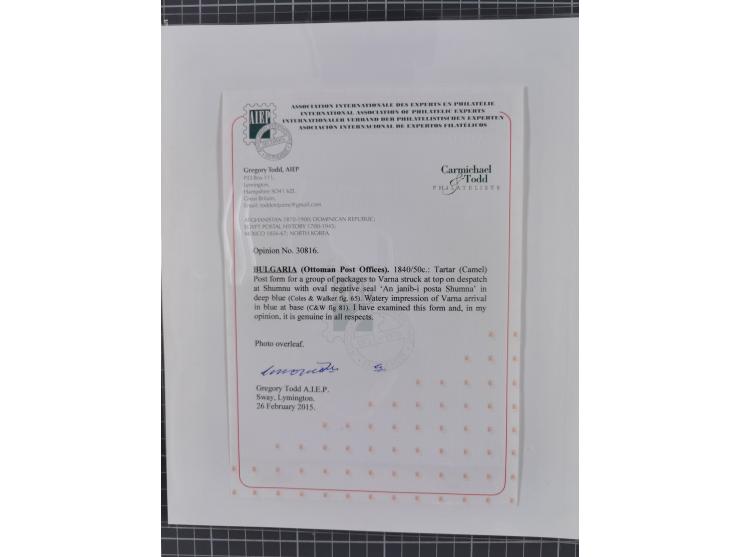 BULGARIA: 1845/76 (ca.), almost 120 covers, letters and postal forms with a variety of postal and official seal cancels, incl