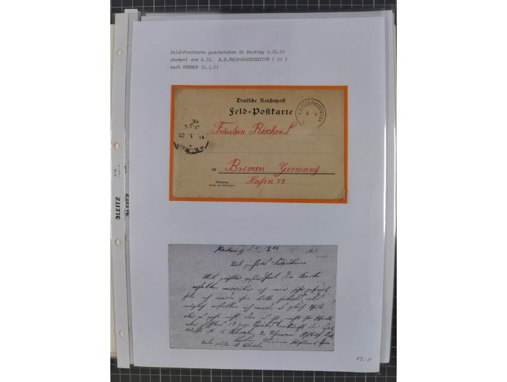 1900/05 (ca.), umfangreiche Sammlung “Feldpost” mit ca. 90 Briefen und Karten sowie schönen Briefstücken und wenigen losen Ma
