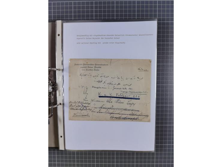 1915/19, Ordner mit fast 60 &nbsp;Briefen, Karten und Ansichtskarten inkl. Ausweise/Anschreiben, dabei u.a. Post durch türkis