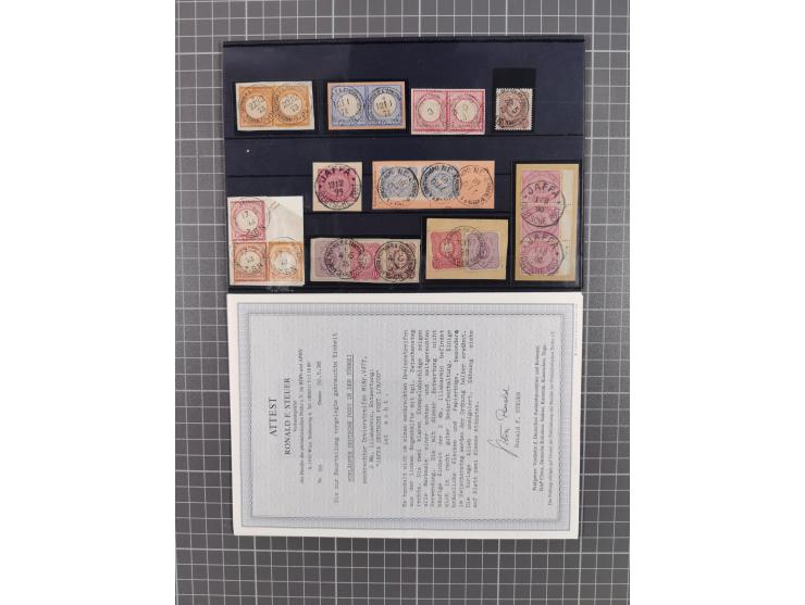 1870/1890. interessante Sammlung “Vorläufer” mit besseren Marken, schönen Briefstücken und ca. 30 Briefen, Karten und Ganzsac