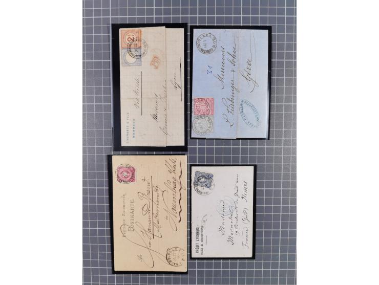 1870/1890. interessante Sammlung “Vorläufer” mit besseren Marken, schönen Briefstücken und ca. 30 Briefen, Karten und Ganzsac