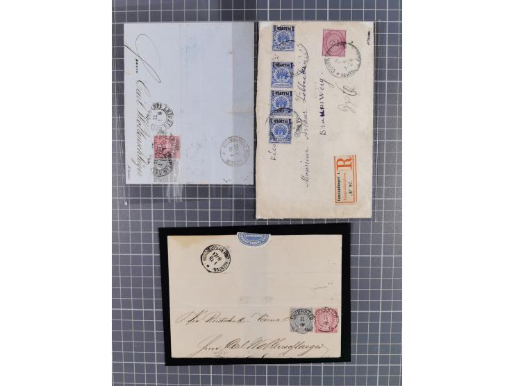 1870/1890. interessante Sammlung “Vorläufer” mit besseren Marken, schönen Briefstücken und ca. 30 Briefen, Karten und Ganzsac