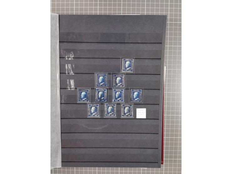 1859 Ferdinand II collection of over 100 mint and used stamps, neatly arranged by denomination, a solid study of the issue wi