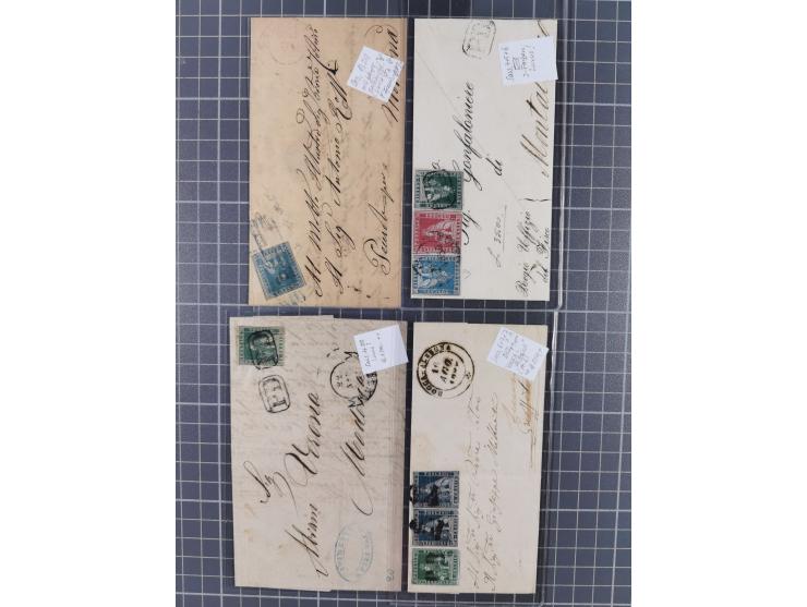 1851–60, group of sixteen covers with Lion of Tuscany or Cross of Savoy frankings, nine bearing 1851–59 Lion &nbsp;issues inc