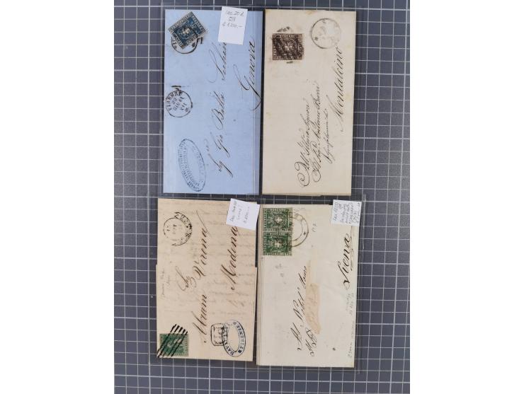 1851–60, group of sixteen covers with Lion of Tuscany or Cross of Savoy frankings, nine bearing 1851–59 Lion &nbsp;issues inc