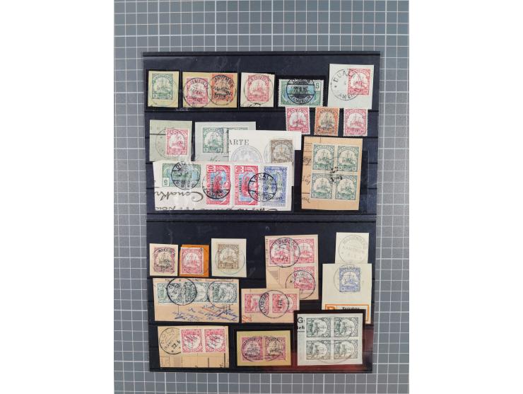 1897/1914, umfangreiche Sammlung mit ca. 180 Briefstücken und einigen losen Marken mit besseren Stempeln, Bahn- und Schiffpos