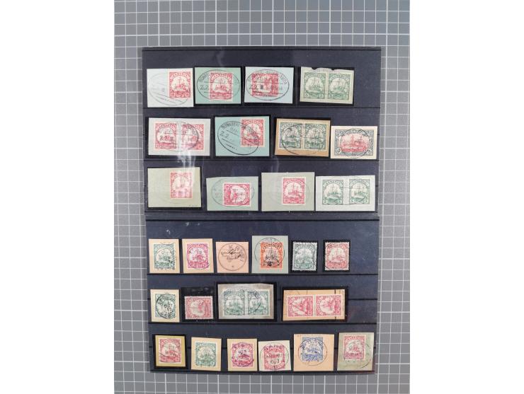 1897/1914, umfangreiche Sammlung mit ca. 180 Briefstücken und einigen losen Marken mit besseren Stempeln, Bahn- und Schiffpos