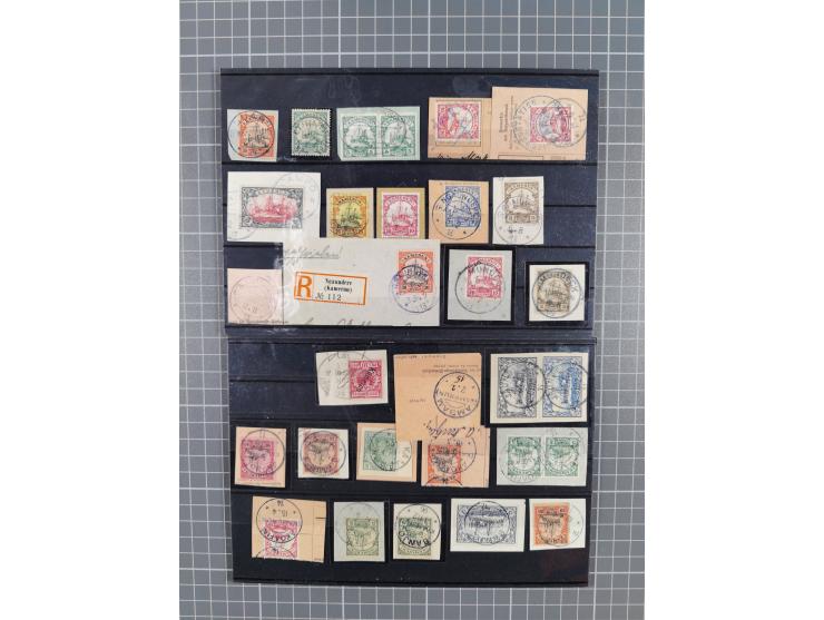 1897/1914, umfangreiche Sammlung mit ca. 180 Briefstücken und einigen losen Marken mit besseren Stempeln, Bahn- und Schiffpos