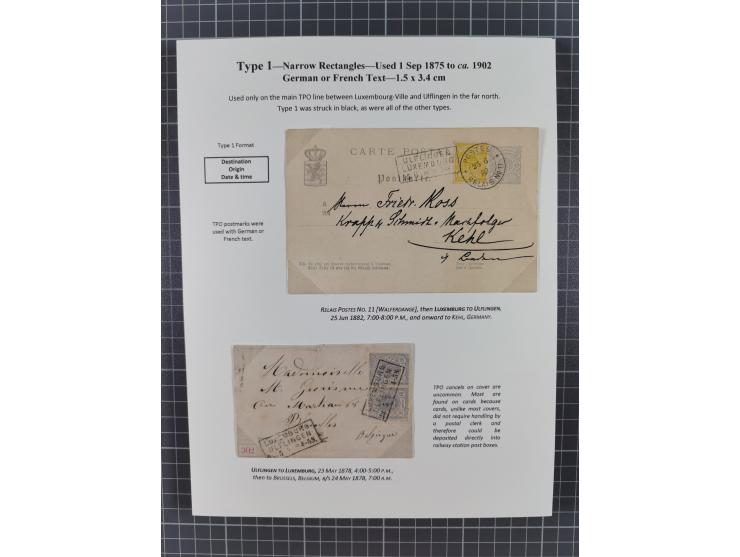1875/1955 (ca.), 'The evolution of Luxembourg's railway postmarks', nice little exhibition collection with 38 entires includi
