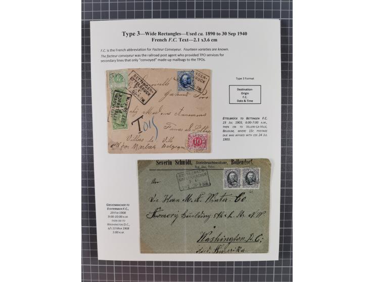 1875/1955 (ca.), 'The evolution of Luxembourg's railway postmarks', nice little exhibition collection with 38 entires includi
